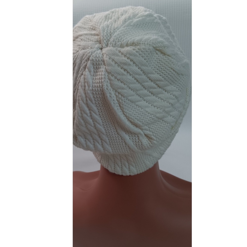 Cream White Cable Knit Slouchy Beanie Cap Winter Hat Womens One Size - Picture 7 of 7